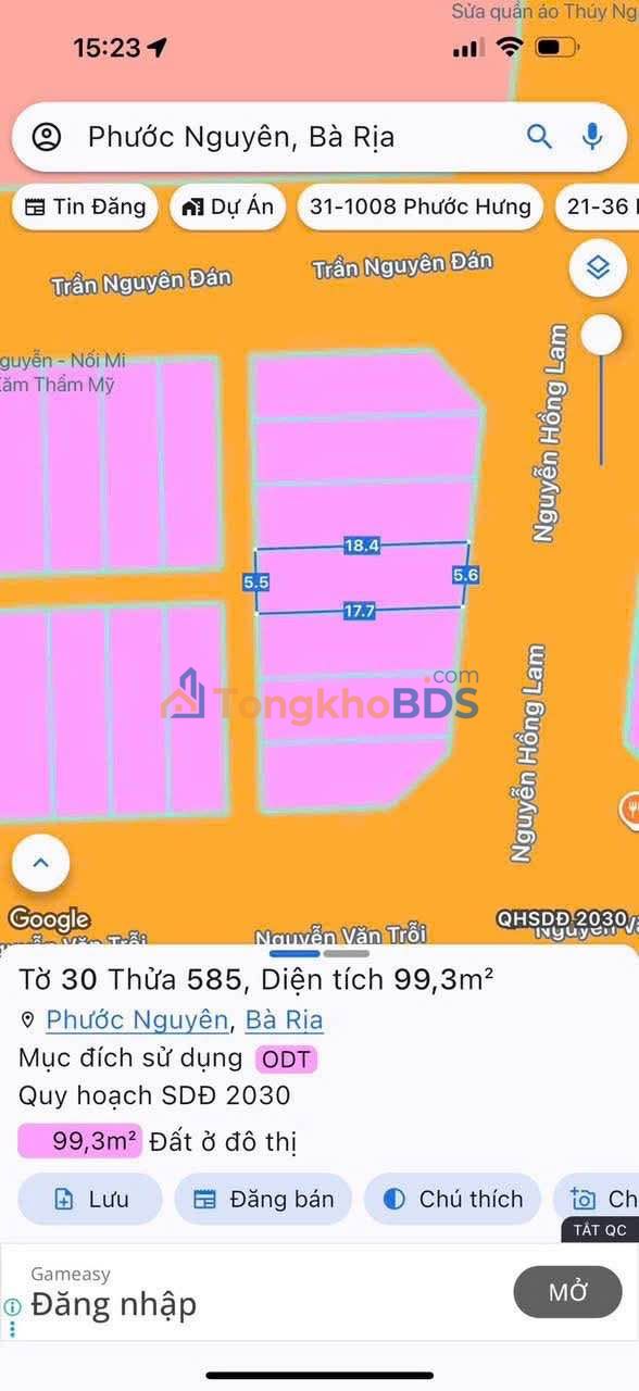 Đất nền Mặt tiền Nguyễn Hồng Lam, Bà Rịa - 90m² - Kinh doanh/Ở tốt