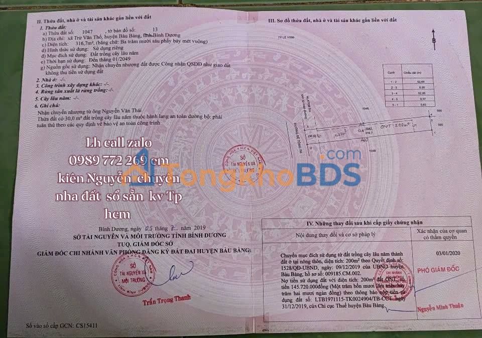 Đất Nền 312m² Trừ Văn Thố, Thủ Dầu Một - Sổ Hồng 200m² Thổ Cư, Giá 1.55 Tỷ TL