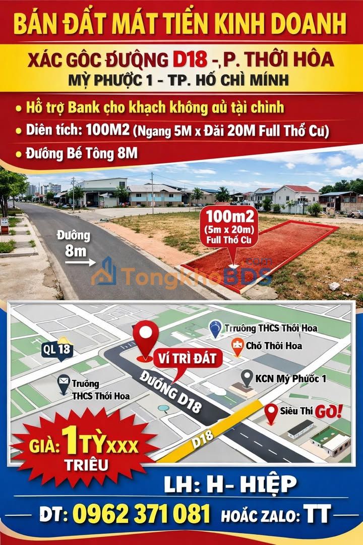 Bán Đất Góc Mỹ Phước 1, Bến Cát 100m² Kinh Doanh Đa Ngành