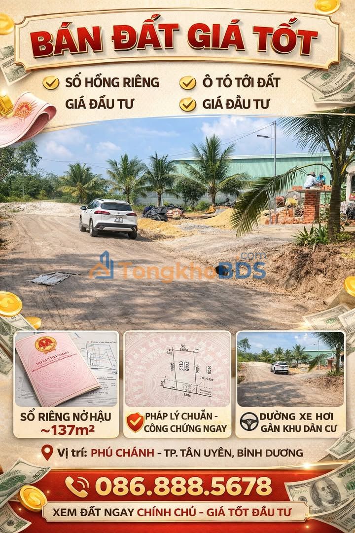 Đất Nền Phú Chánh Tân Uyên 137m² - Sổ Riêng, Giá Tốt Đầu Tư