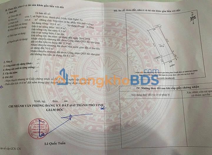 Đất Nền Mặt Tiền Xuân Lộc, Vinh - 103m² Sổ Đỏ, Hướng Đông Nam Giá Tốt