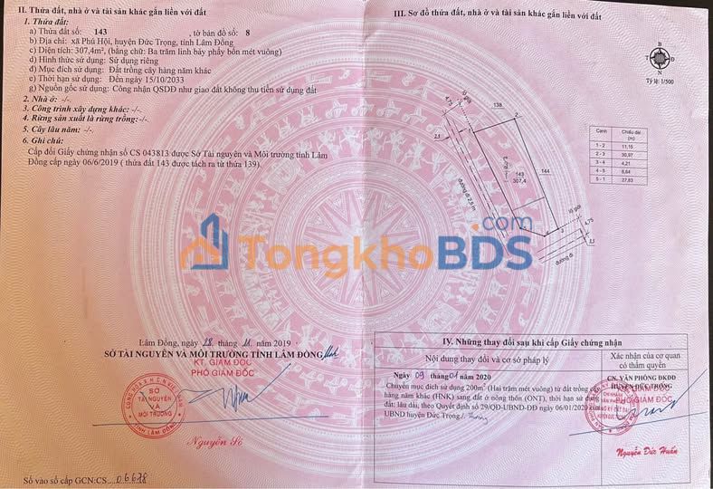 Đất Nền Xây Dựng 307.4m² Sổ Riêng, Hai Mặt Tiền Đường Xe Hơi Tại Đức Trọng