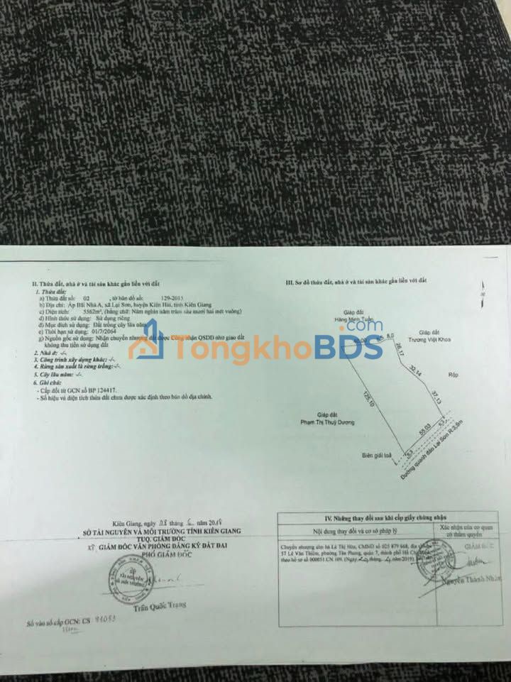 Đất Mặt Tiền Hòn Sơn Kiên Giang 5562m² - Sổ Đỏ Rõ Ràng