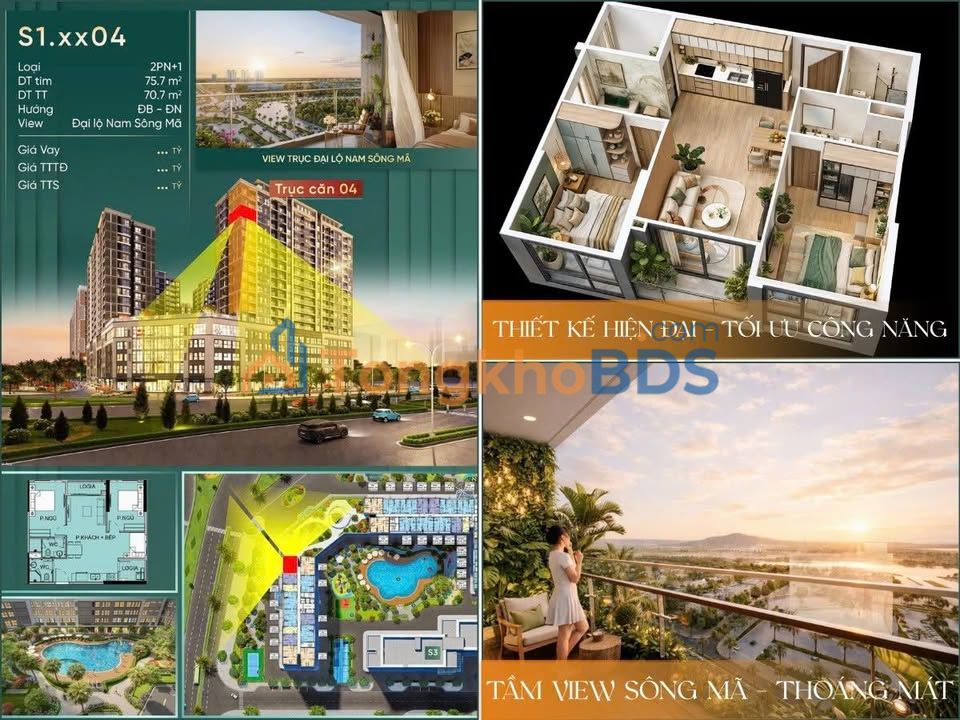 Căn hộ S1 The Sentosa 76m² 2PN+1 - View Sông Mã & Đại Lộ Nam Sông Mã