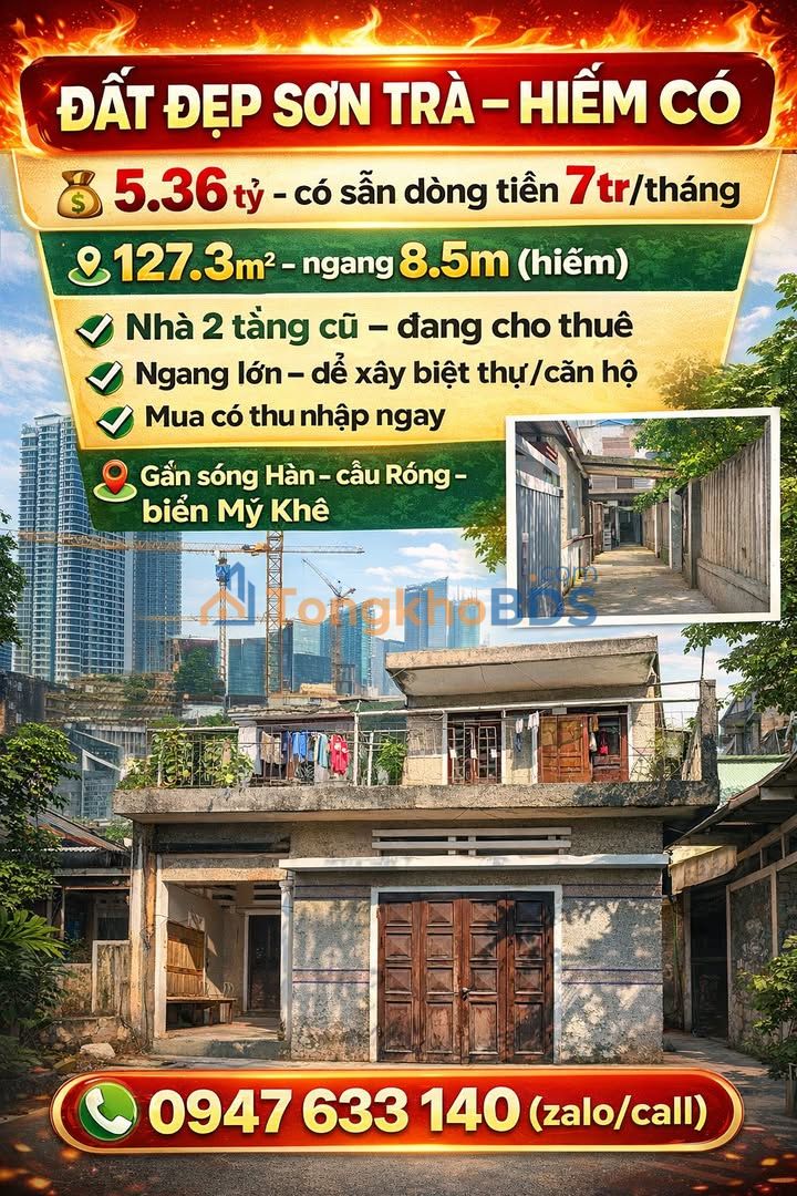 Đất Vàng Sơn Trà - 127m² Ngang 8.5m, 5.36 Tỷ, Dòng Tiền 7tr/tháng
