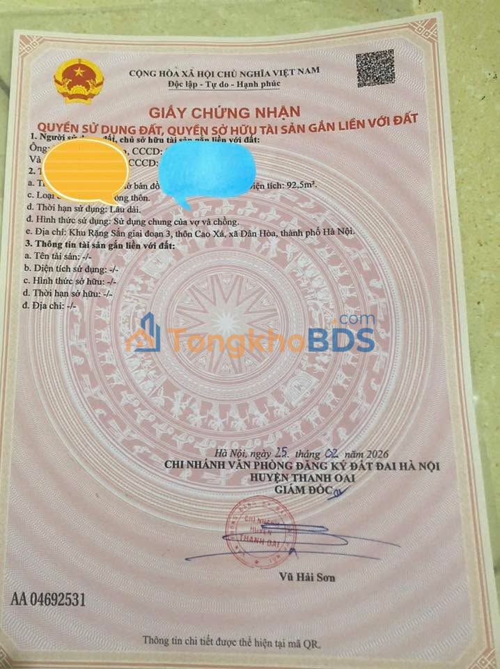 Đất đấu giá Rặng Sắn LK6-3, Thanh Oai - 92.5m² - Sổ đỏ sẵn sàng