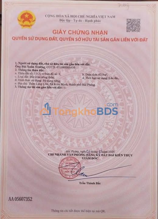 Đất nền Kiến Thụy, Hải Phòng - 62.9m² mặt tiền rộng, ô tô vào tận nơi