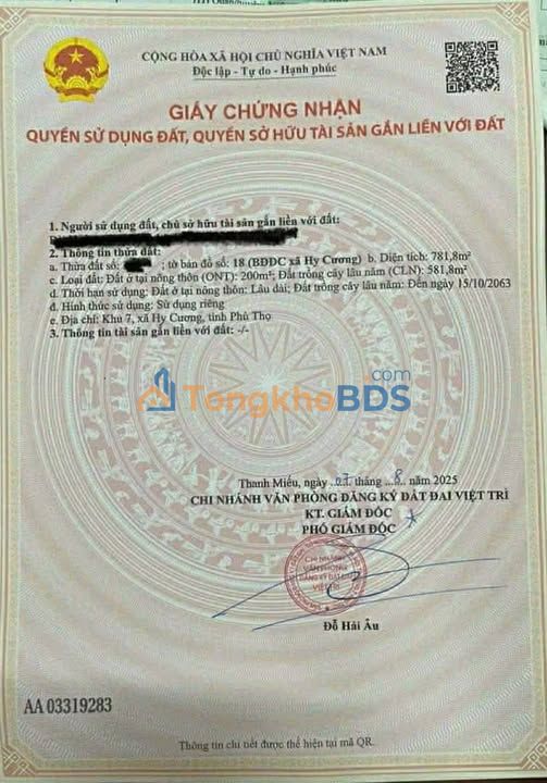 Bán Đất 781m² Hy Cương, Việt Trì - Giá 5x Tỷ, Sổ Đỏ Rõ Ràng