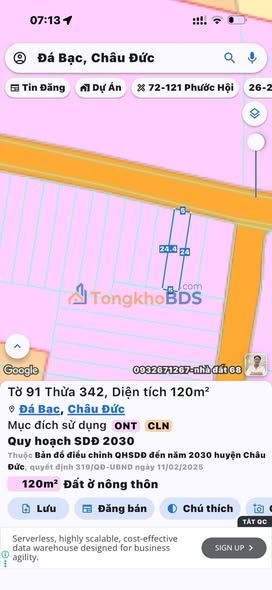 Đất nền 120m² gần Hồ Đá Bàng, Châu Đức - Giá 630 triệu, Sổ đỏ sẵn sàng