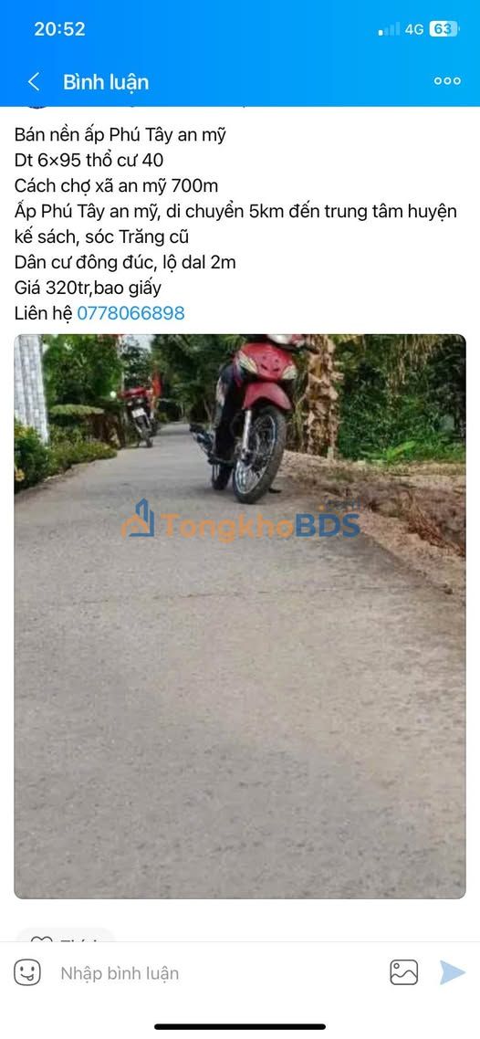 Đất Nền Sóc Trăng 570m² Giá 320 Triệu - Gần Chợ Xã An Mỹ