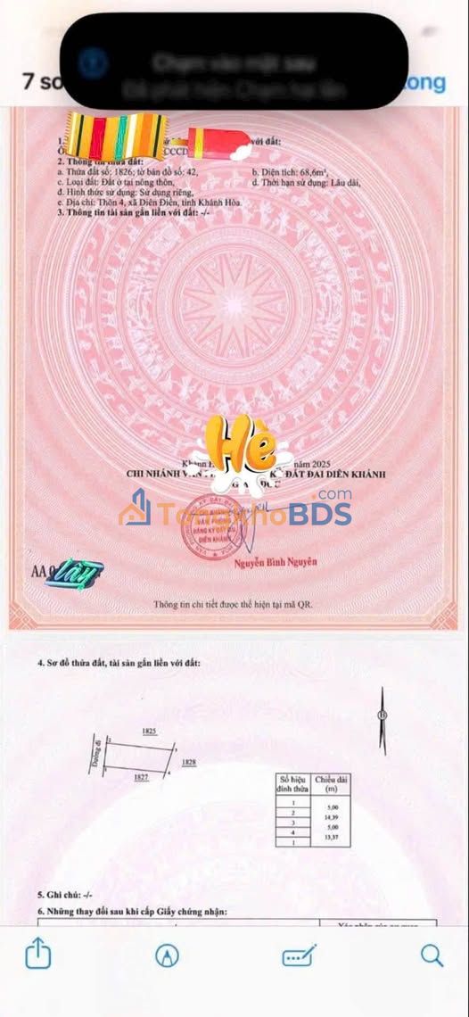 Đất nền Diên Khánh 68.6m² sổ hồng - Vị trí đắc địa, giá đầu tư 930 triệu