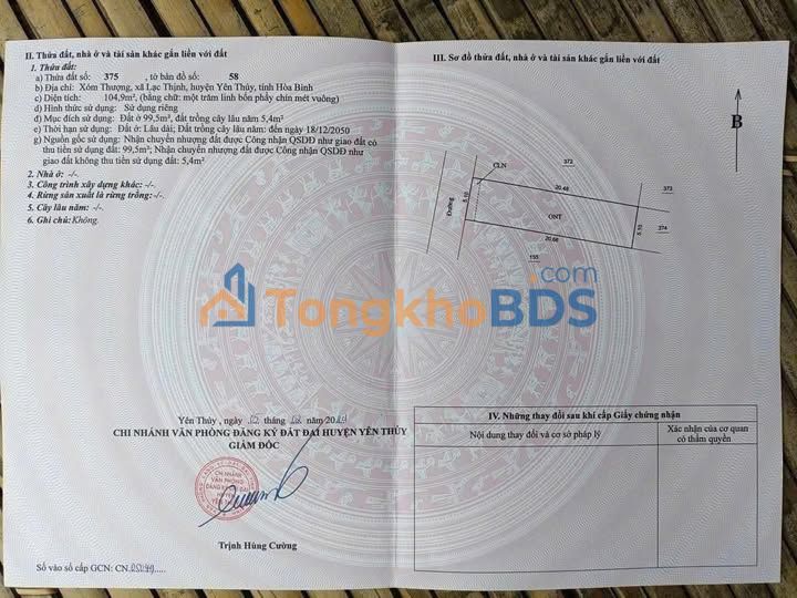 Đất nền Lạc Thịnh, Hoà Bình 100m² - Sổ hồng, gần KCN tiềm năng