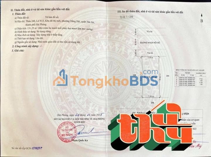 Bán Đất Vườn Hồng Hải Phòng 131m² Hướng Bắc - Sổ Đỏ Chính Chủ