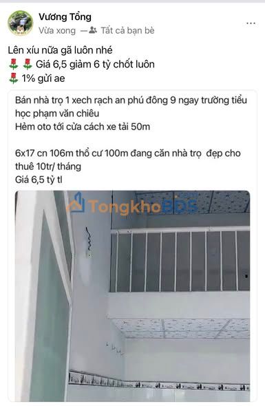 Nhà trọ 106m² An Phú Đông, Q12 - Giá 6 tỷ, Hẻm Ô tô