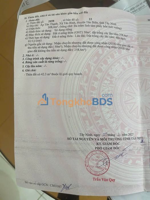 Đất nền Tân Biên, Tây Ninh 306m² - Sổ đỏ sẵn, 250 triệu/lô