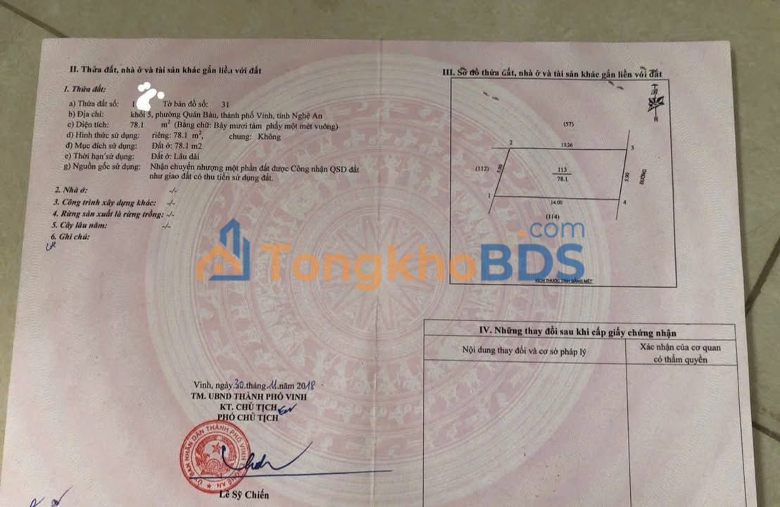 Bán Đất Nền Khối 5 Quán Bàu, Vinh 78m² - Sổ Đỏ Sẵn Sàng