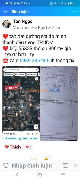 Bán Đất Minh Thạnh Dầu Tiếng 1265m² Sổ Đỏ Giá 1.2 Tỷ