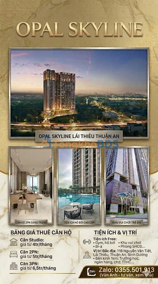 Cho thuê căn hộ Opal Skyline 85m² - 3PN, giá 7 triệu/tháng