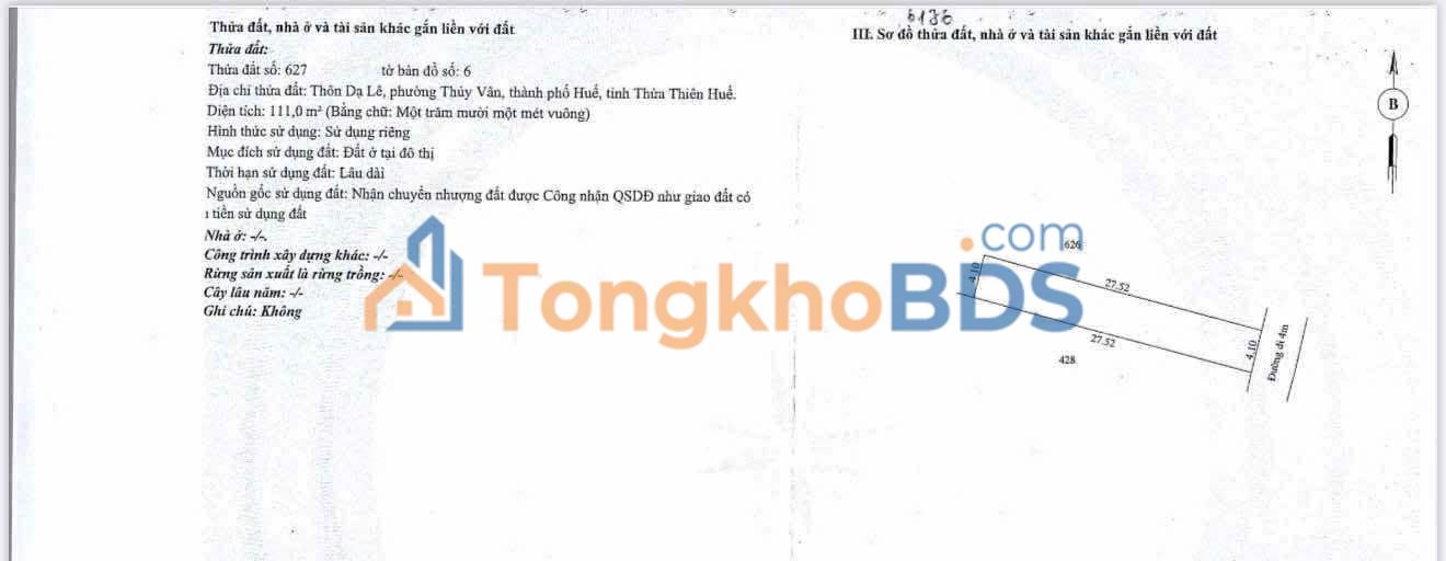 Đất Nền 110m² Kiệt Oto Thuỷ Vân, Huế - Giá 1.55 Tỷ