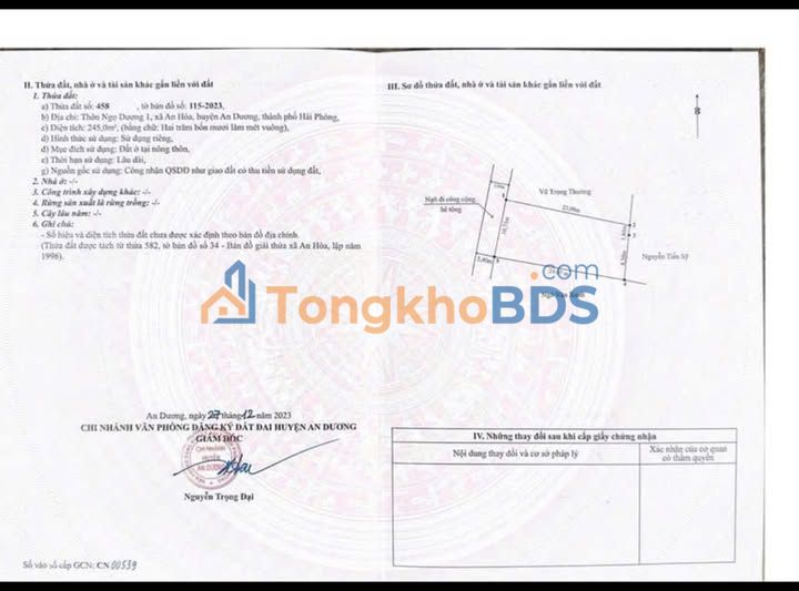 Đất nền An Dương, Hải Phòng - 245m² ngang 10m, sát KCN, giá 3.2 tỷ