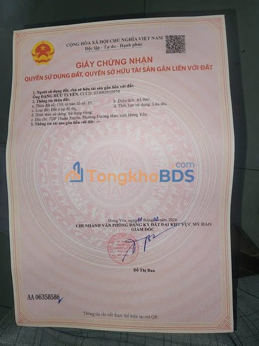 Đất nền Mỹ Hào Hưng Yên 63.9m² - Sổ đỏ sẵn, gần KCN