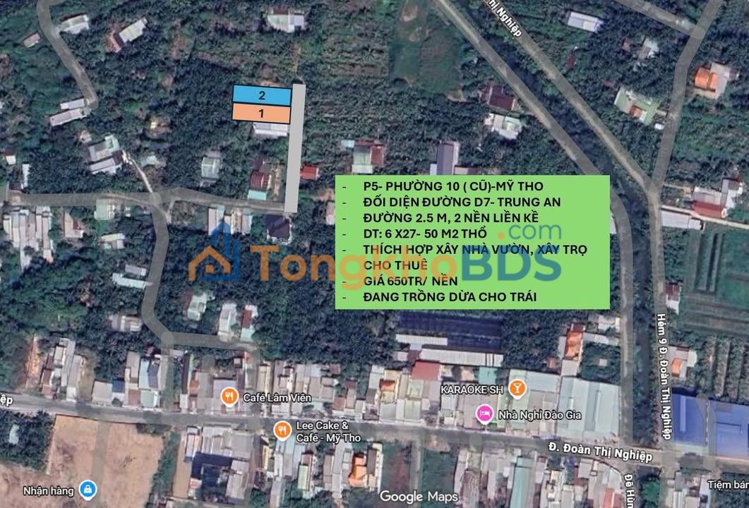 Bán Gấp 2 Nền Liền Kề Mỹ Tho 162m² Hướng Đông - Giá 650 Triệu/Nền