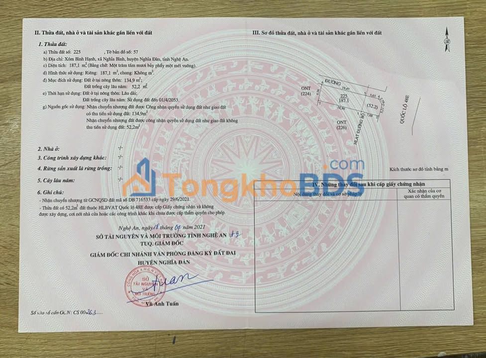 Đất Nền Nghĩa Đàn 187m² - 2 Mặt Tiền Kinh Doanh Giá 1.6 Tỷ