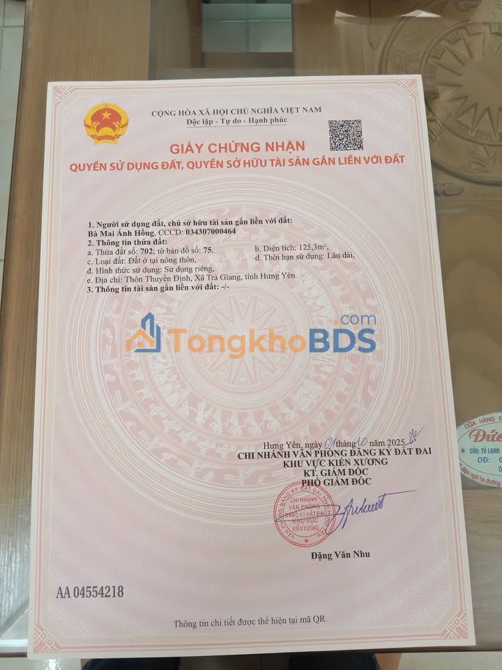 Đất Sổ Đỏ Thôn Thuyền Định, Kiến Xương - 125.3m² Giá Tốt