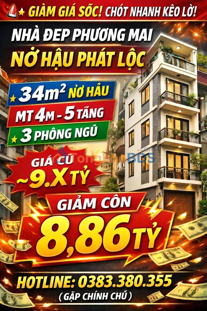 Nhà Phương Mai 34m² 5 tầng - Nở hậu, giá 8.86 tỷ