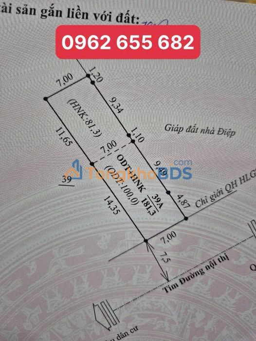 Đất Bản Áng Đông Sang 181m² 4 tỷ - Đất thổ cư 100m2