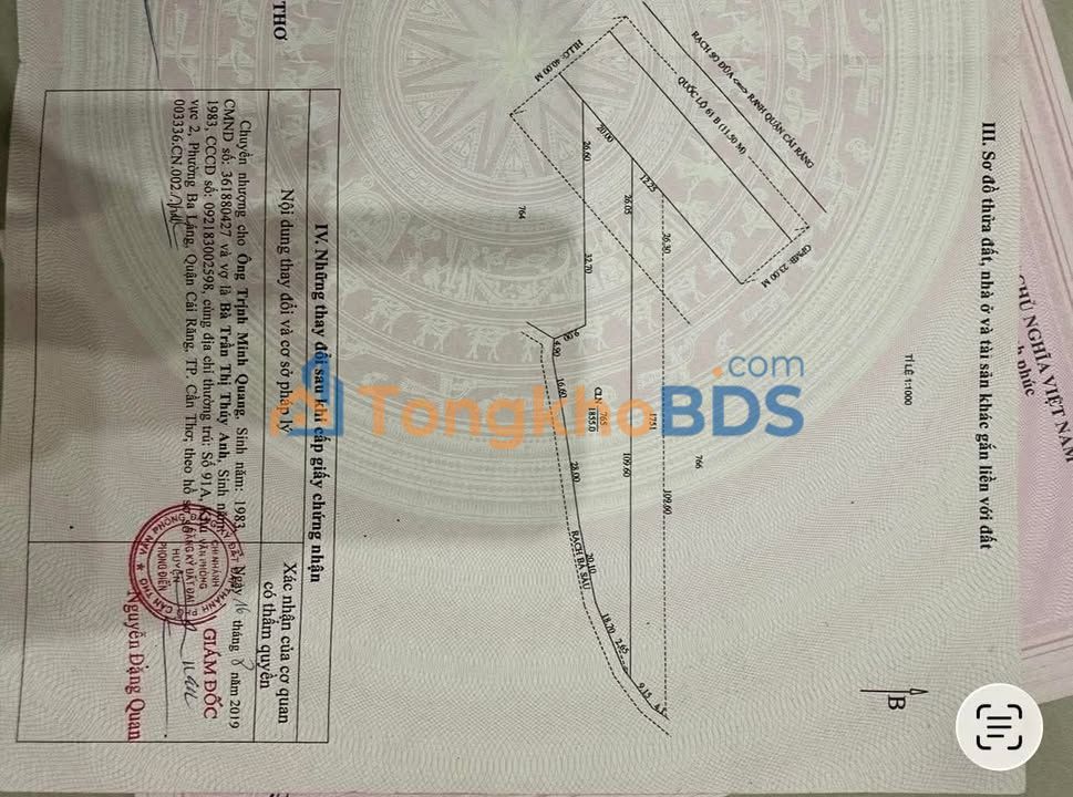 Đất Mặt Tiền QL61C Cần Thơ 1855m² - Giá Đầu Tư 3.8 Tỷ/1000m²