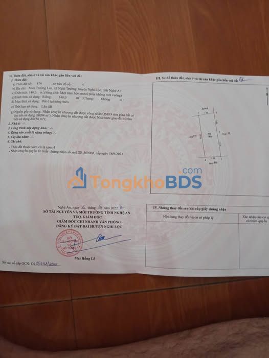 Đất nền Nghi Trường 140m² - Mặt tiền rộng 7m - Giá chỉ 1.1 tỷ