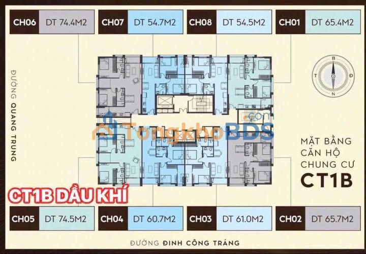 Bán căn hộ 54.5m² Tòa Dầu khí CT1B, TP Vinh - Tầng trung đẹp