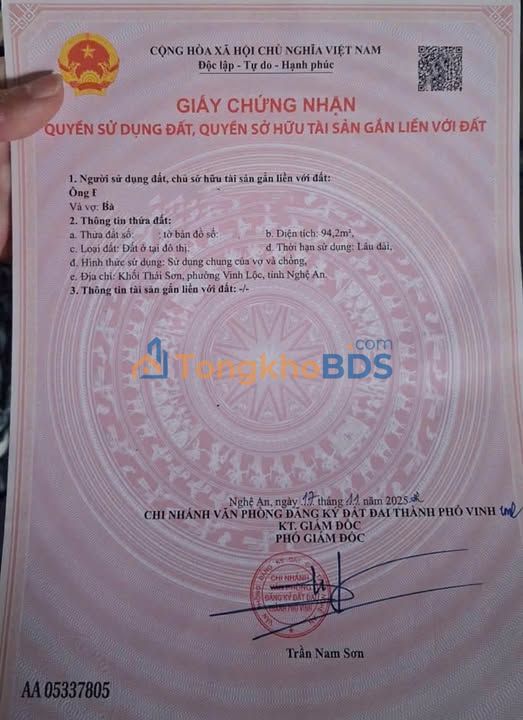 Đất nền Nghi Thái Vinh 100m² 1,55 tỷ - Sổ đỏ chính chủ