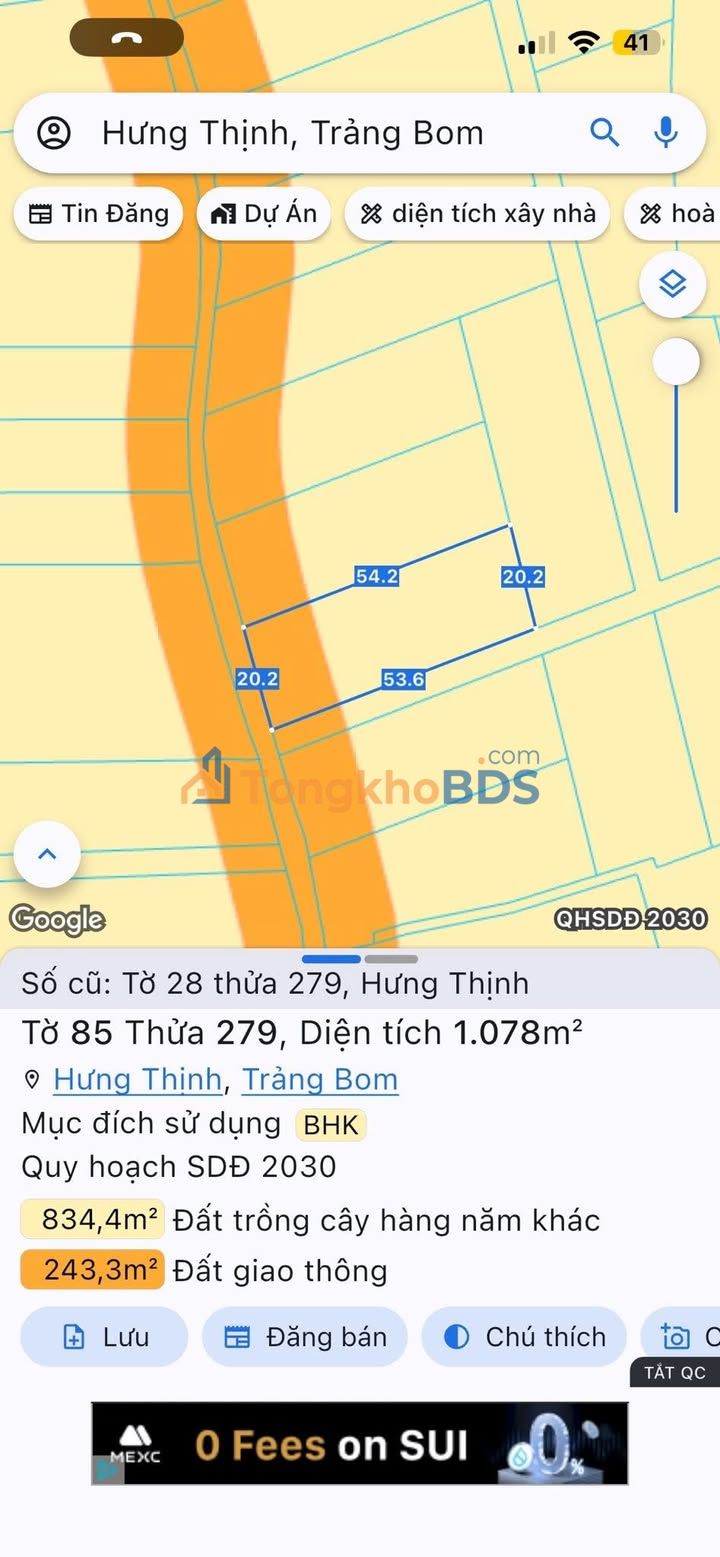 Đất 2 Mặt Tiền 3600m² Đường Nhựa Hưng Thịnh, Trảng Bom - Chỉ 1.17 Tỷ