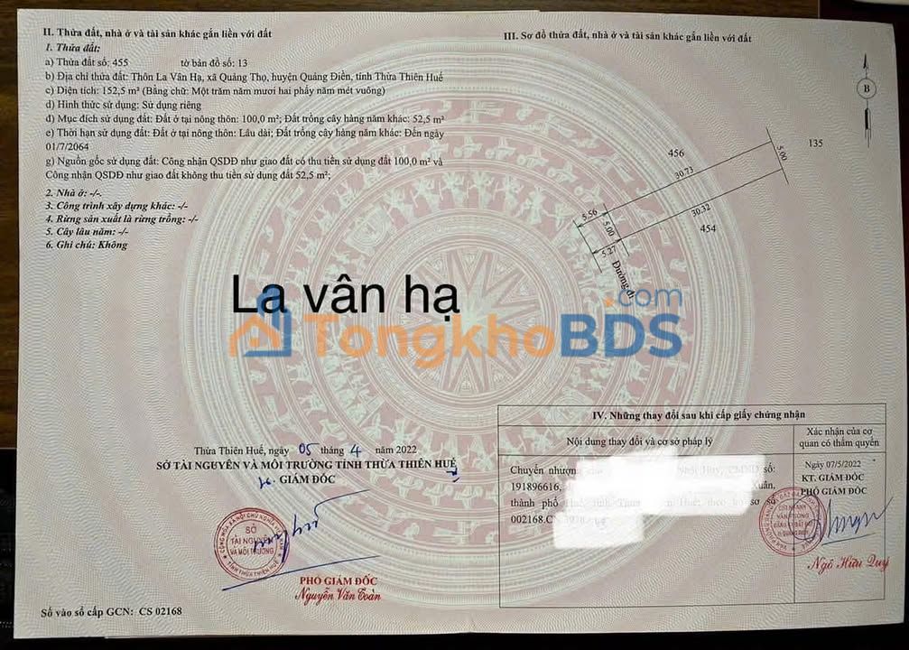 Bán Đất Nền La Vân Hạ, Quảng Điền 152.5m² - Giá Tốt Đầu Tư