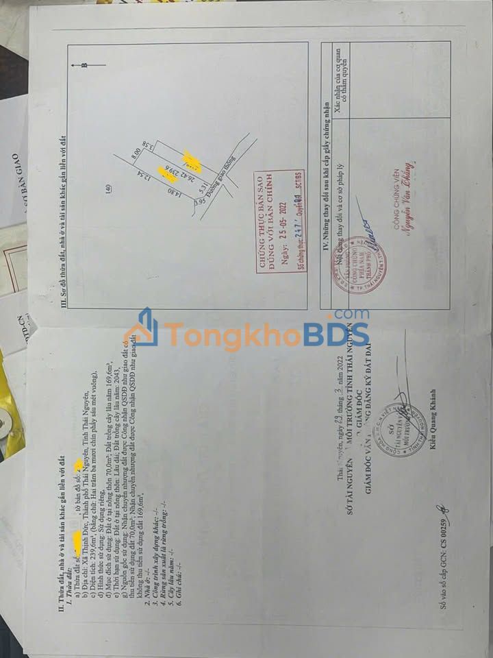 Bán Đất Đồi Hướng Nam 239m² Mặt Tiền 8m Thịnh Đức, TP. Thái Nguyên - 1.2 Tỷ
