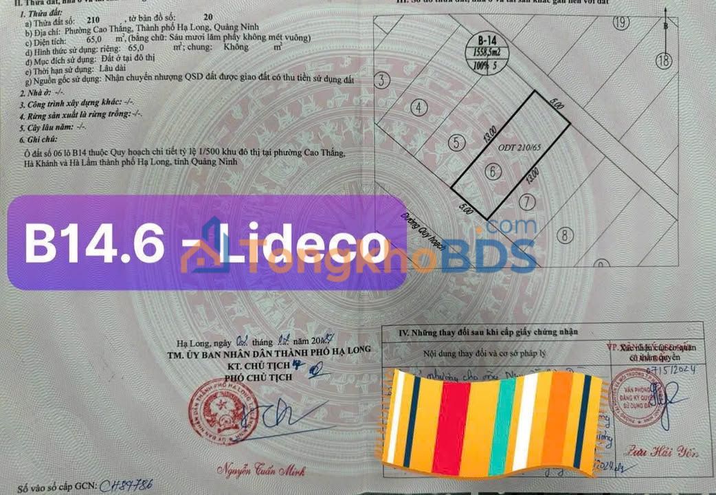 Đất LIDECO GĐ1 - 65m² - Mặt tiền 5m - Trục Thông Kinh Doanh