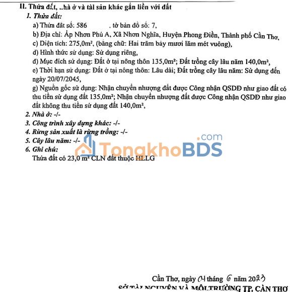 Bán Đất Nền 275m² Phong Điền, Cần Thơ - Sổ Hồng Sẵn Sàng, Giá 1.6 Tỷ