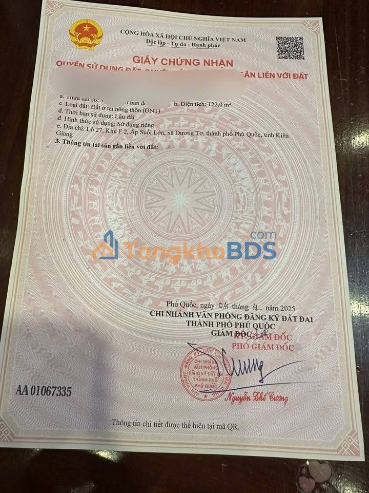 Đất nền Suối Lớn Dương Tơ 122m² - Sổ hồng chính chủ