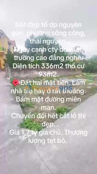 Đất nền Sông Công, Thái Nguyên 336m² - Hai mặt tiền, tiềm năng sinh lời cao