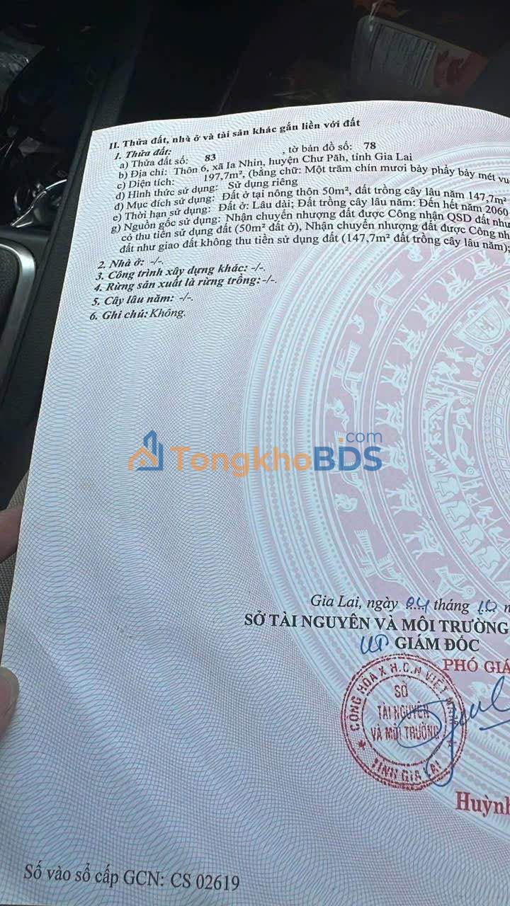 Đất thổ cư 240m² mặt tiền đường nhựa Ia Nhin, Chư Păh - Giá tốt 2xx triệu