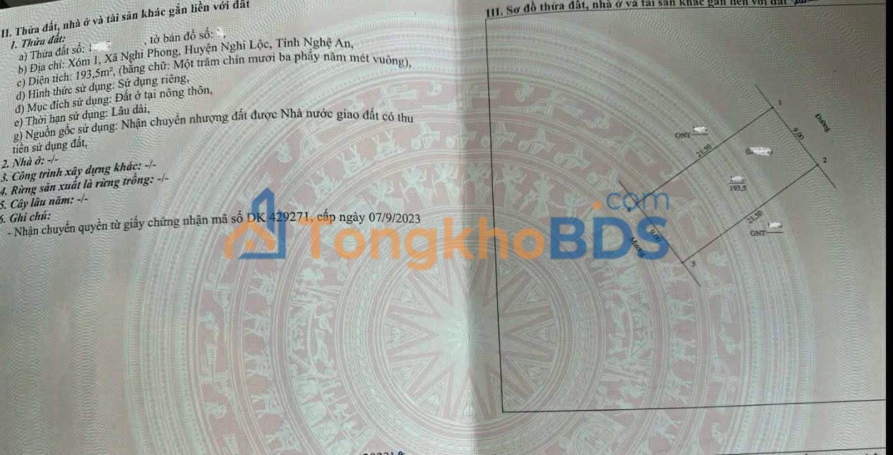 Đất Đấu Giá Nghi Phong 193m² - Lối 2 Đường 24, Hướng Tây Nam