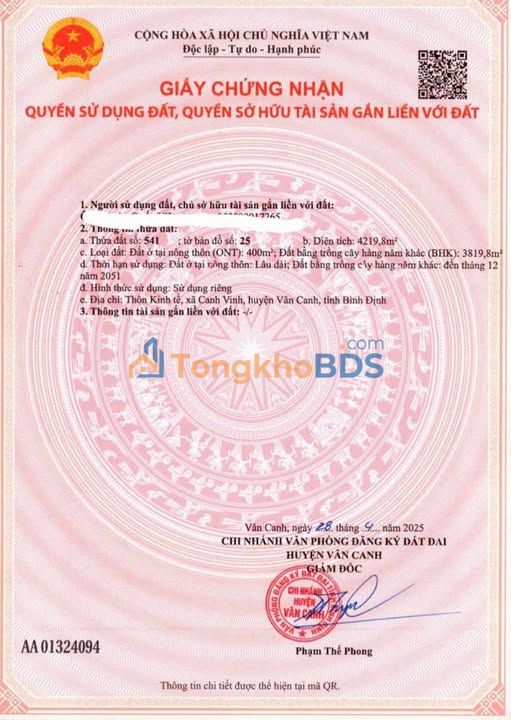 Đất Nền Canh Vinh, Bình Định - 4200m² Giá 3 Tỷ, Sổ Đỏ Rõ Ràng