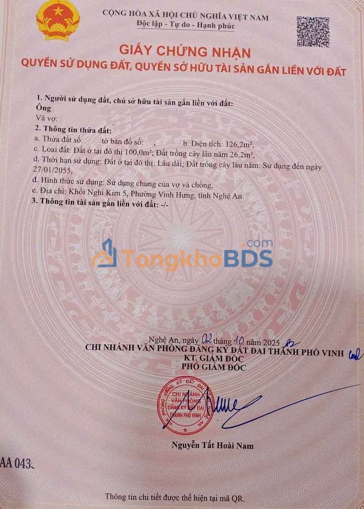 Bán đất 126m² Khối 5 Hưng Đông, Vinh - Mặt tiền 12m, 3.08 tỷ