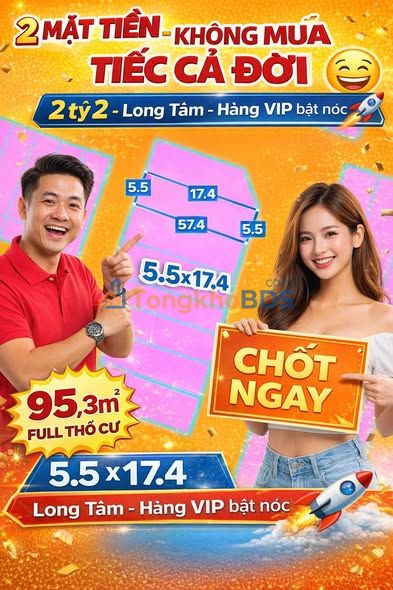 Bán Đất Nền 95m² Bà Rịa - 2 Mặt Tiền Cực VIP, Giá 2.2 Tỷ