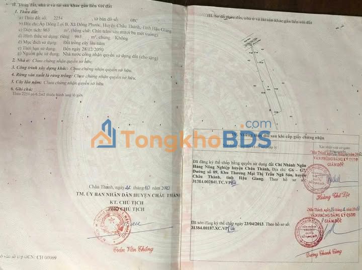 Đất nền Hậu Giang TT Cây Dương 963m² 870tr - Tiềm năng tăng giá