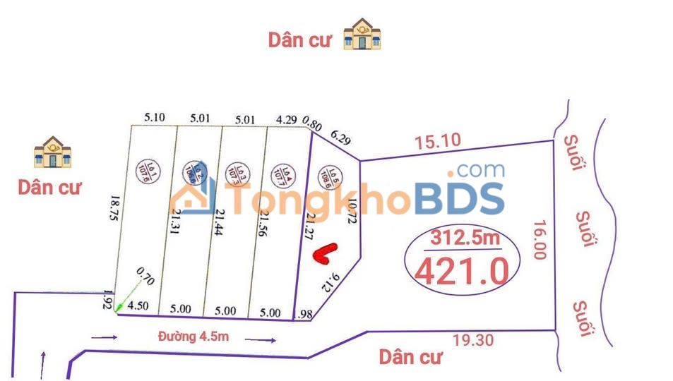 Đất nền Sóc Sơn 422m² - Bám suối, full thổ cư, giá chỉ 5.xtr/m²