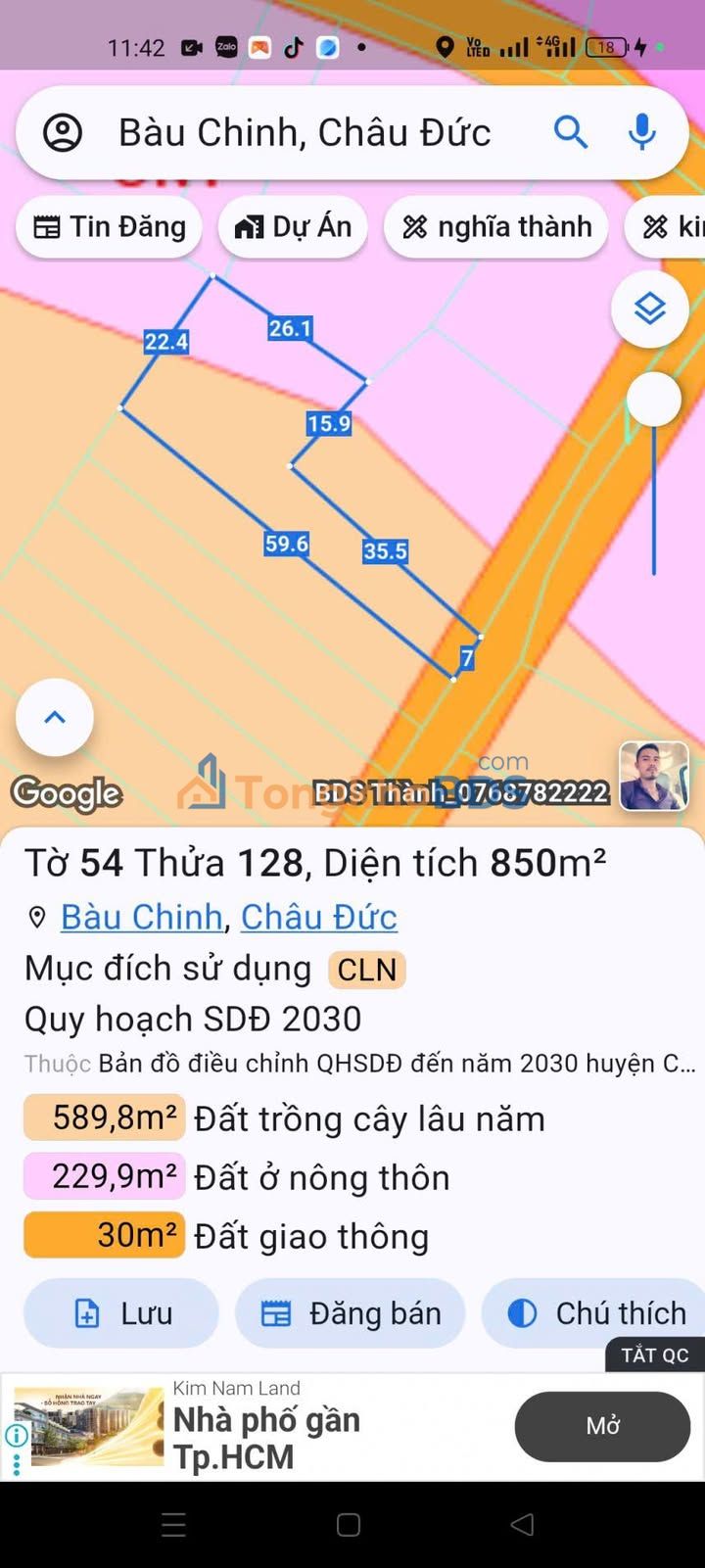 Đất Vàng Bình Tân 850m² - Mặt Tiền Đường Bê Tông, Sổ Hồng Riêng