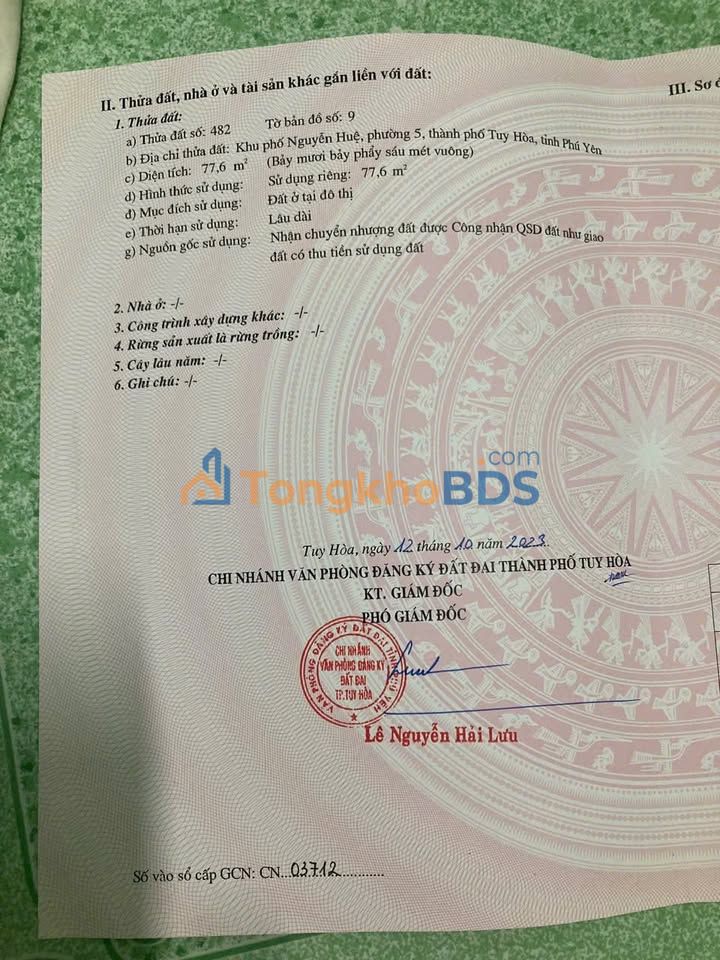 Đất Vàng Tuy Hòa - 77.6m² Phường 5, Ngay Hồ Điều Hòa, Giá 2.3 Tỷ TL